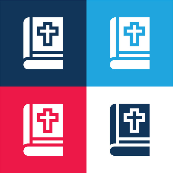 Bibel blau und rot vier Farben minimales Symbol-Set - Vektor, Bild