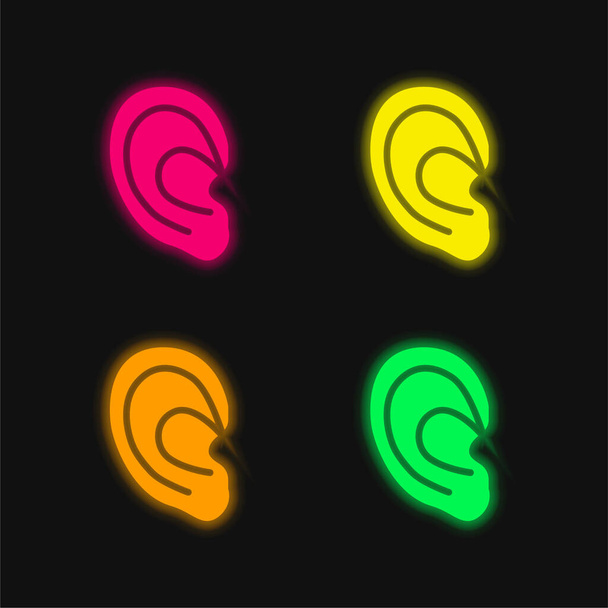 Big Ear dört renk parlayan neon vektör simgesi - Vektör, Görsel