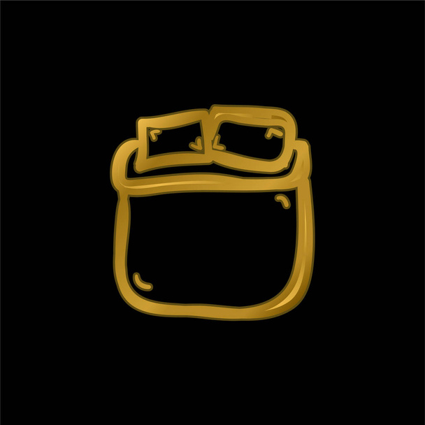 Cama de tamaño doble mano Dibujar chapado en oro icono metálico o logo vector - Vector, Imagen