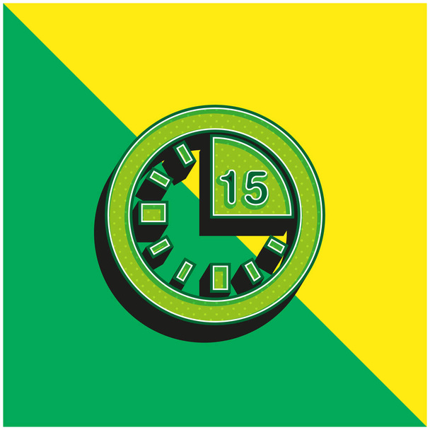 15分マークオンクロックグリーンと黄色の現代的な3Dベクトルアイコンのロゴ - ベクター画像