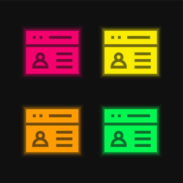 Účet čtyři barvy zářící neonový vektor ikona - Vektor, obrázek