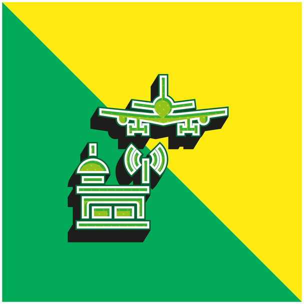 Aeropuerto Torre verde y amarillo moderno vector 3d logotipo del icono - Vector, imagen