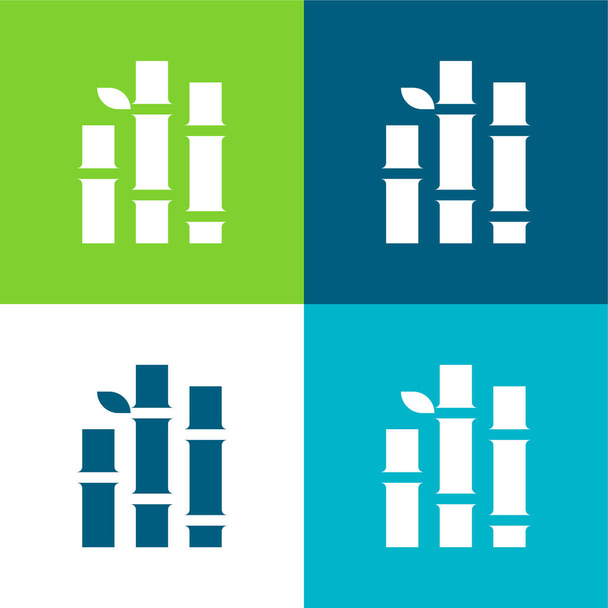 Set di icone minimali in bambù piatto a quattro colori - Vettoriali, immagini