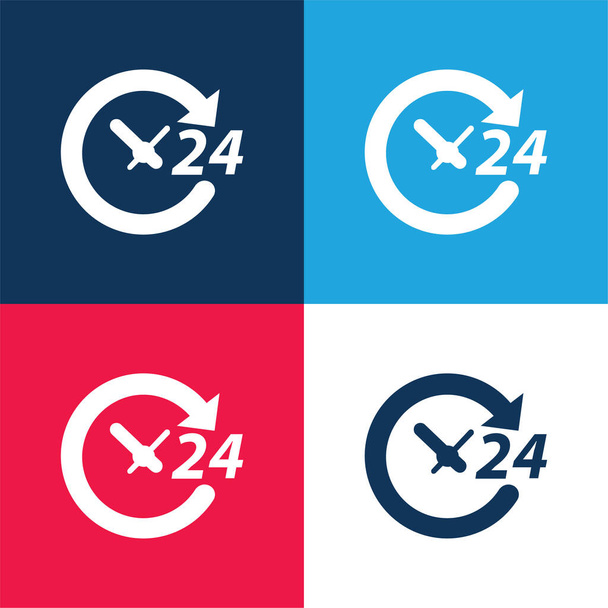 24 hodin modrá a červená čtyři barvy minimální sada ikon - Vektor, obrázek