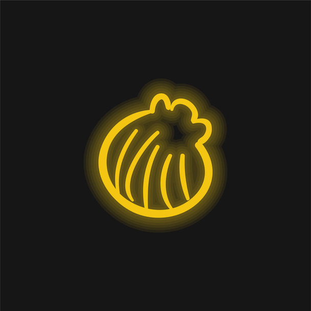 Пляжна оболонка Рука намальована жовта сяюча неонова іконка
 - Вектор, зображення