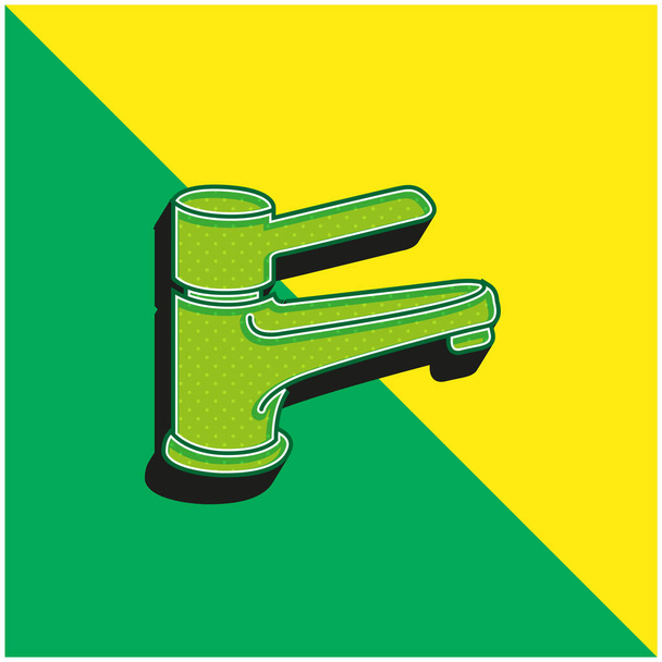 バスルーム水道水の緑と黄色の近代的な3Dベクトルアイコンのロゴを制御するためのツールをタップ - ベクター画像