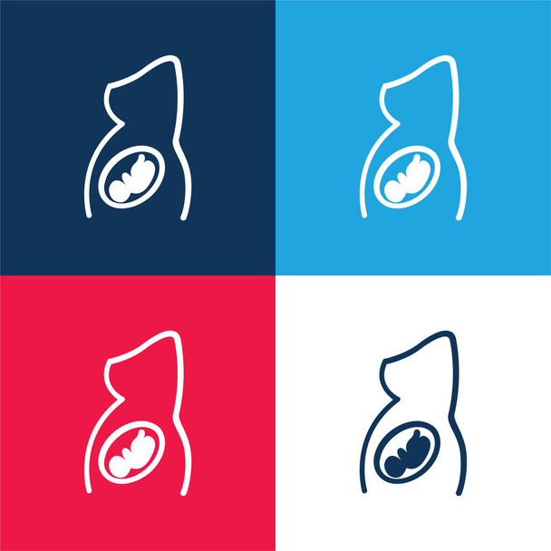 Partie du corps avec bébé intérieur bleu et rouge ensemble d'icônes minimales de quatre couleurs - Vecteur, image