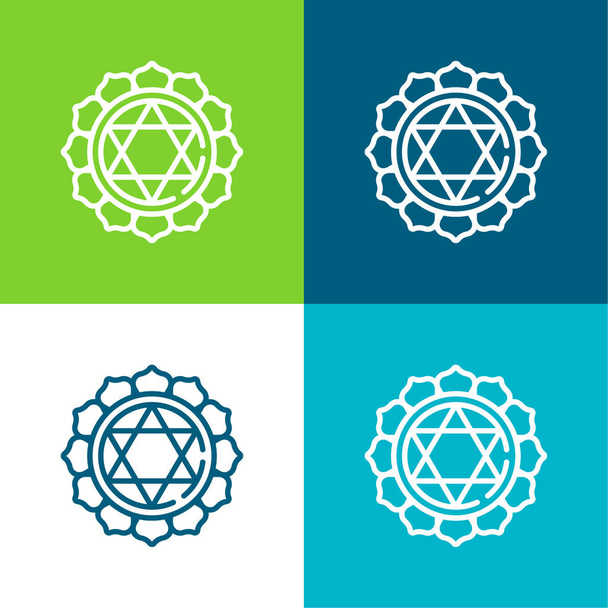 Anahata Flat conjunto de iconos mínimos de cuatro colores - Vector, Imagen
