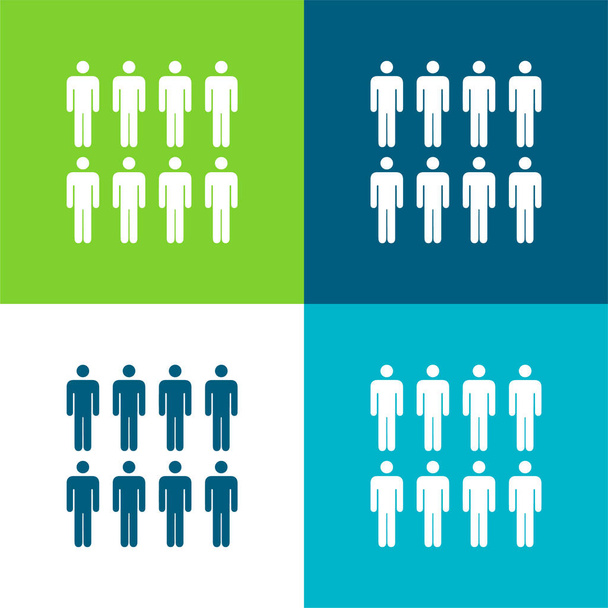 8 Personas Plano de cuatro colores mínimo icono conjunto - Vector, Imagen