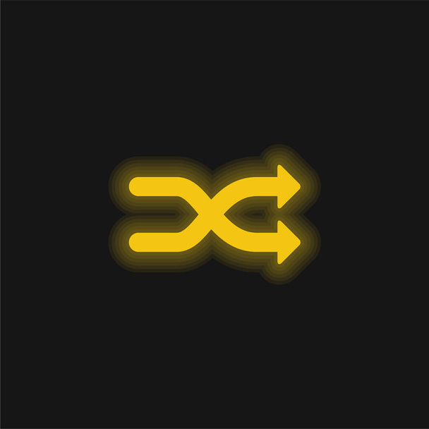 Pijlen Shuffle Symbool geel gloeiende neon pictogram - Vector, afbeelding