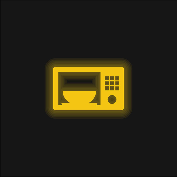 電子レンジの黄色の輝くネオンアイコンのボウル - ベクター画像