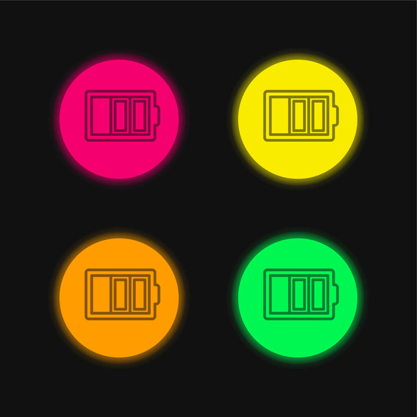 Battery Thin Outline Symbol In A Circle Vier Farben leuchtende Neon-Vektor-Symbol - Vektor, Bild