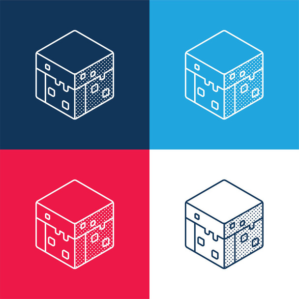 Blokk kék és piros négy szín minimális ikon készlet - Vektor, kép