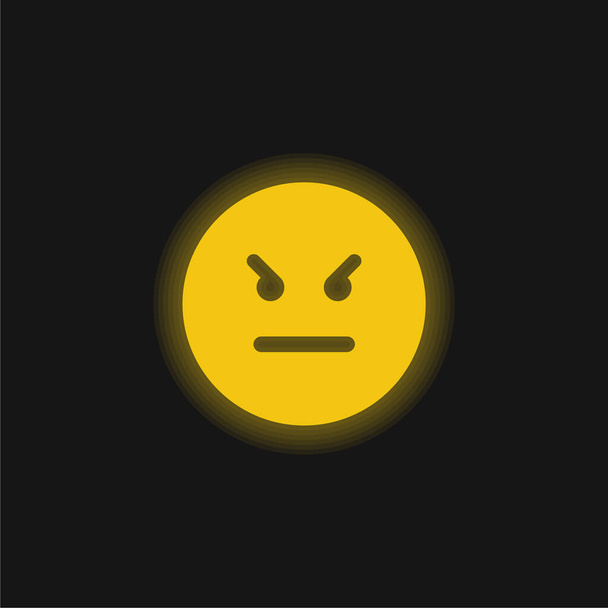 Emoticono enojado cara cuadrada amarillo brillante icono de neón - Vector, imagen