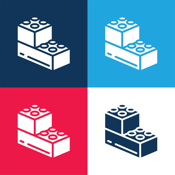 Blokken blauw en rood vier kleuren minimale pictogram set - Vector, afbeelding