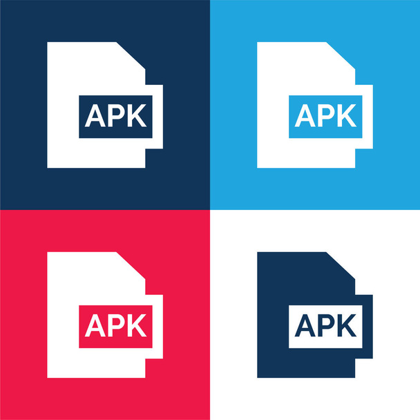 Apk modrá a červená čtyři barvy minimální ikona nastavena - Vektor, obrázek
