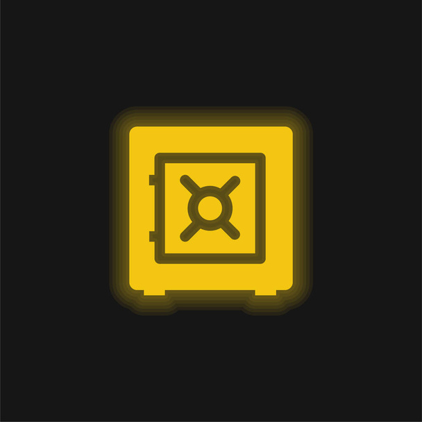 銀行セーフボックス黄色の輝くネオンアイコン - ベクター画像