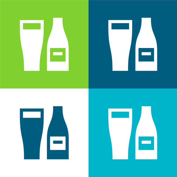 Bière Ensemble d'icônes minimal plat quatre couleurs - Vecteur, image