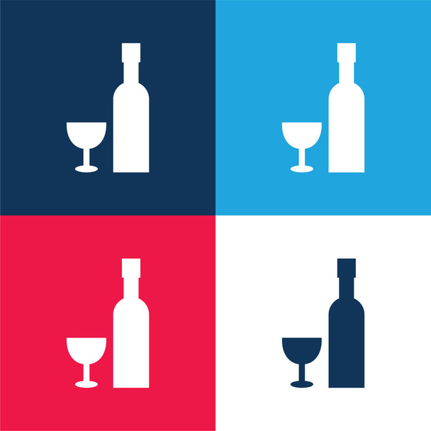 Bottle And Glass blue and red four color minimal icon set - Vector, Image
