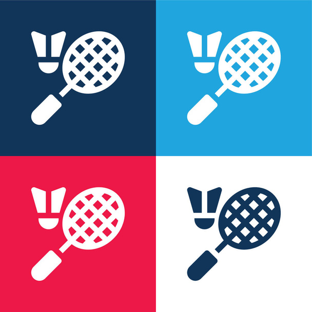 Badminton μπλε και κόκκινο τεσσάρων χρωμάτων ελάχιστο σύνολο εικονιδίων - Διάνυσμα, εικόνα