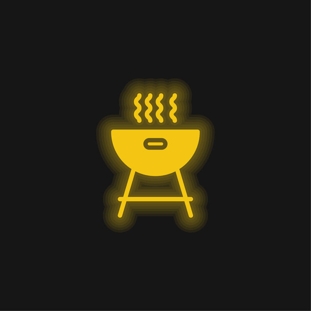 Barbecue žlutá zářící neonová ikona - Vektor, obrázek