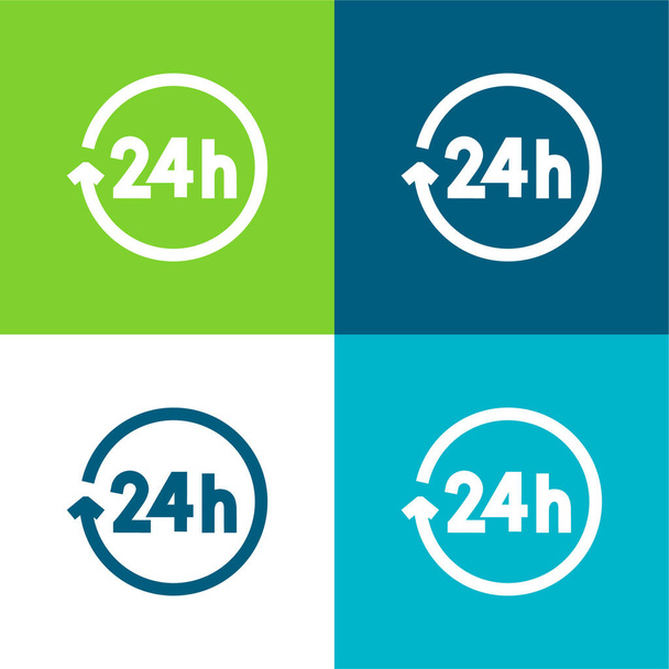 24 Horas Plano de cuatro colores mínimo icono conjunto - Vector, imagen