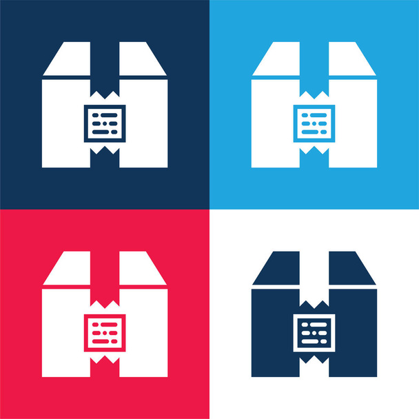 Caja azul y rojo conjunto de iconos mínimo de cuatro colores - Vector, imagen