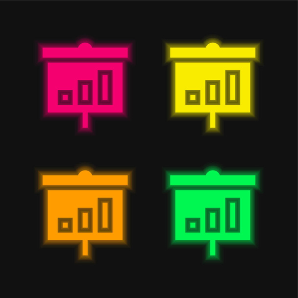 Parlayan dört renk neon vektör simgesini analiz et - Vektör, Görsel