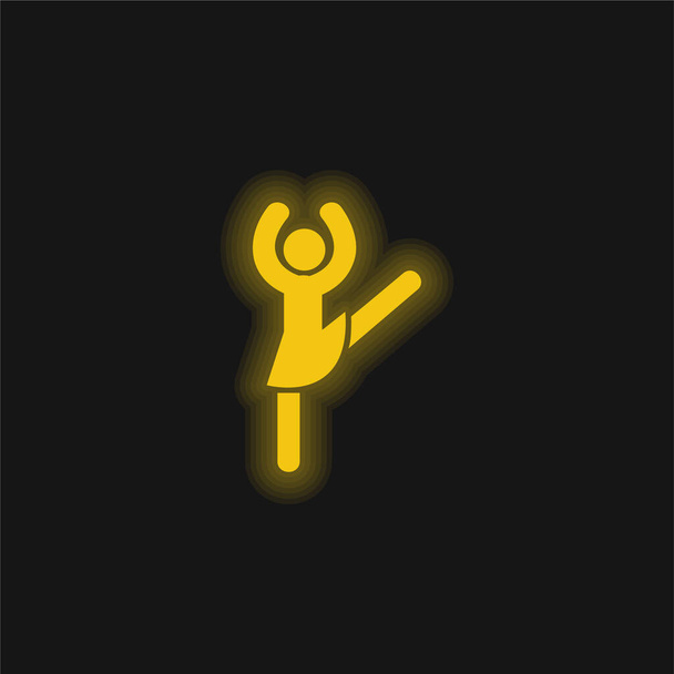 Bailarina Pose icono de neón brillante amarillo - Vector, Imagen