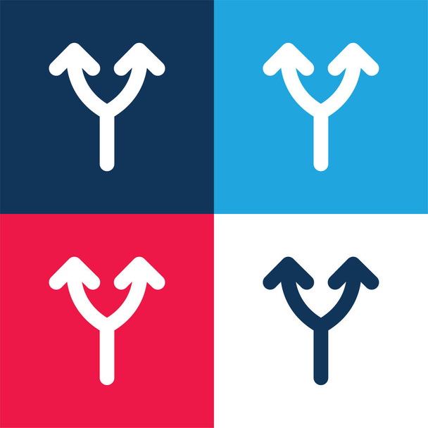 Bifurcación De Flecha Arriba azul y rojo conjunto de iconos mínimos de cuatro colores - Vector, imagen