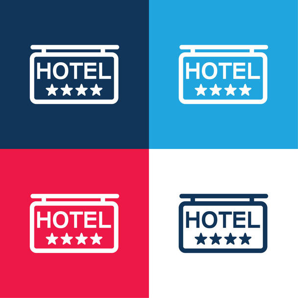 Sinal de hotel de 4 estrelas azul e vermelho conjunto de ícones mínimos de quatro cores - Vetor, Imagem