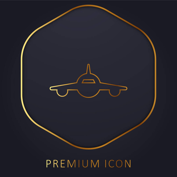 Avión Frontal Ver línea dorada logotipo premium o icono - Vector, Imagen