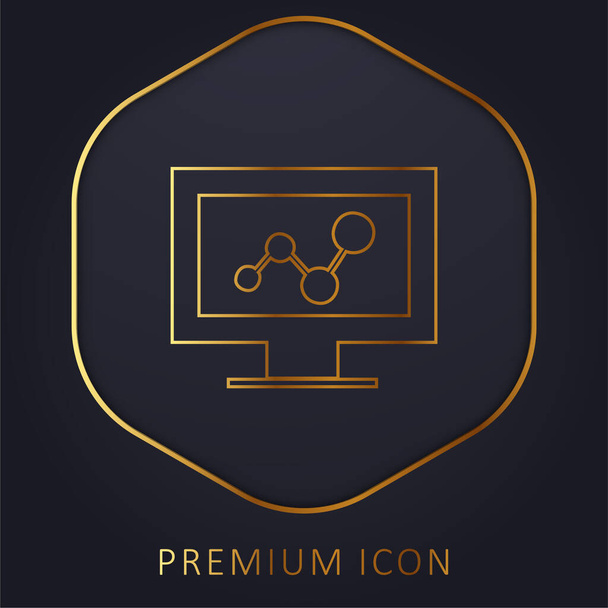 Wykres analityczny na złotej linii Monitor logo premium lub ikona - Wektor, obraz