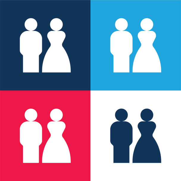 Bride And Groom blue and red four color minimal icon set - Vector, Image