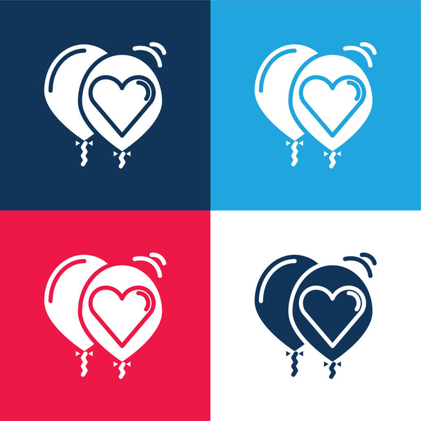 Ballons blue and red four color minimal icon set - Vector, Image