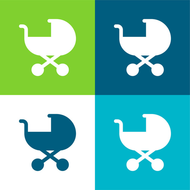 Bebek Arabası Düz 4 Renk en az simge seti - Vektör, Görsel