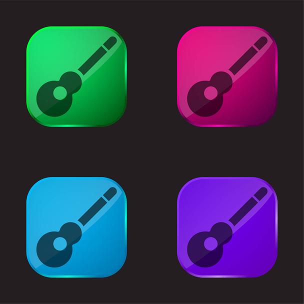 Guitarra acústica icono de botón de cristal de cuatro colores - Vector, imagen