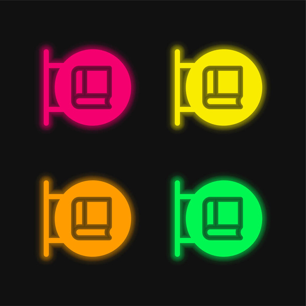 Bookshop vier kleuren gloeiende neon vector icoon - Vector, afbeelding