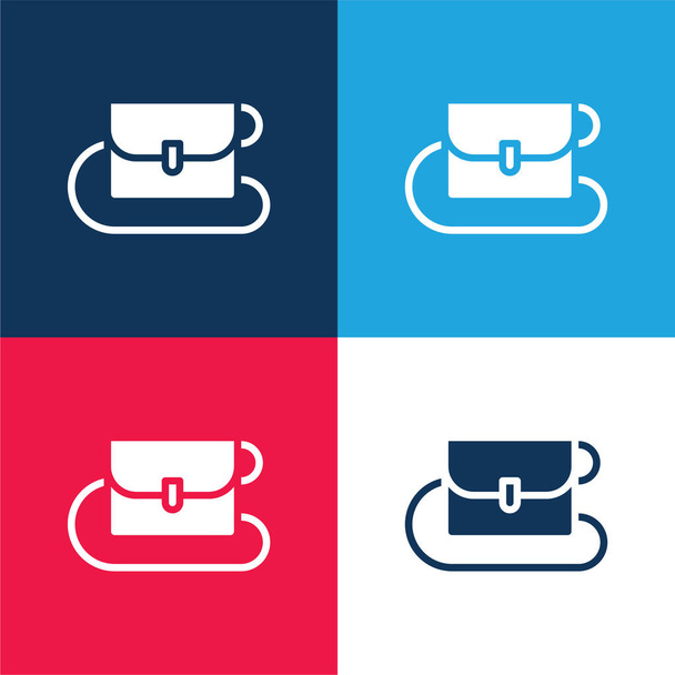 Bag blue and red four color minimal icon set - Vector, Image