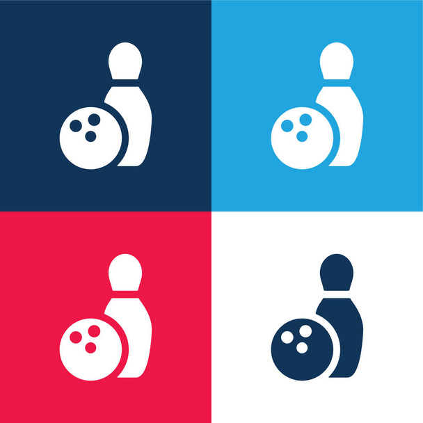 Bowling kék és piros négy szín minimális ikon készlet - Vektor, kép