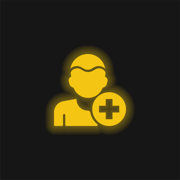 Parlak sarı neon simgesi ekle - Vektör, Görsel