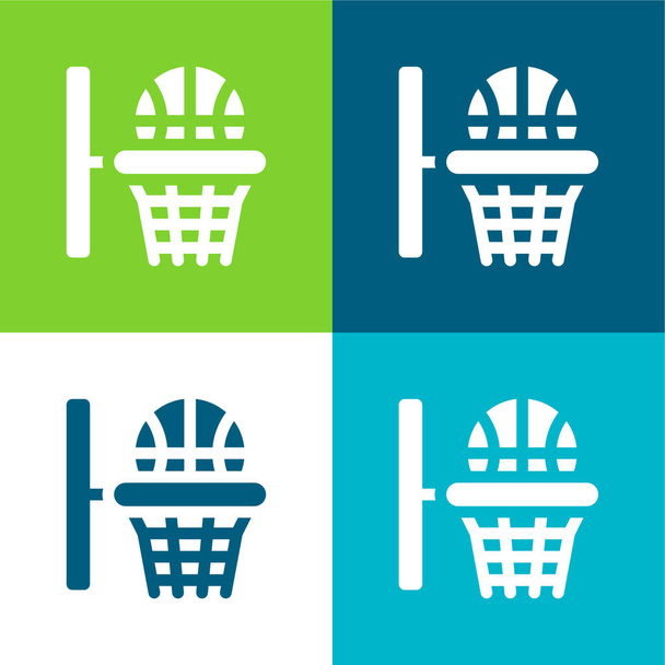 Μπάσκετ στεφάνι Επίπεδη τέσσερις χρώμα ελάχιστο σύνολο εικονιδίων - Διάνυσμα, εικόνα