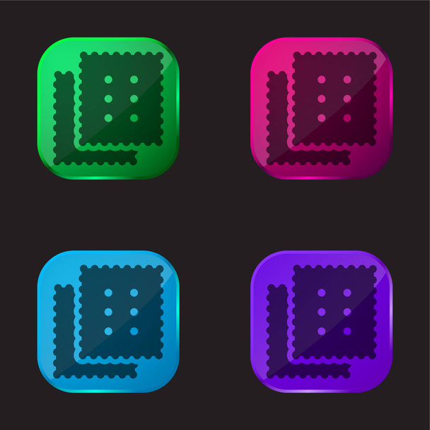 Biscuit icono de botón de cristal de cuatro colores - Vector, imagen