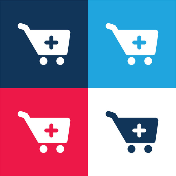 ショッピングカートに追加青と赤の4色の最小アイコンセット - ベクター画像