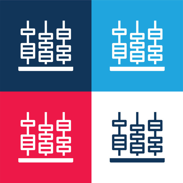 Ensemble d'icônes minime Abacus bleu et rouge quatre couleurs - Vecteur, image