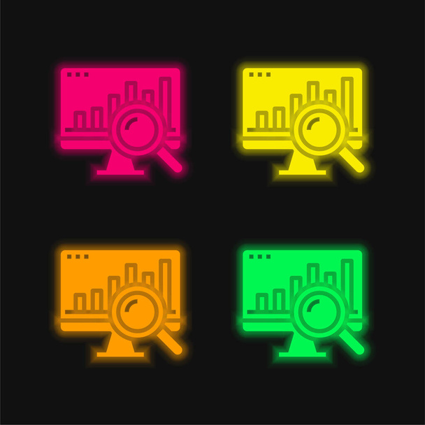 Analiza czterech kolorów świecących neon wektor ikona - Wektor, obraz