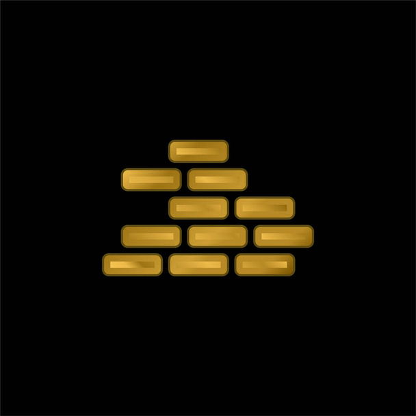 Tuğla duvarlı altın kaplama metalik simge veya logo vektörü - Vektör, Görsel