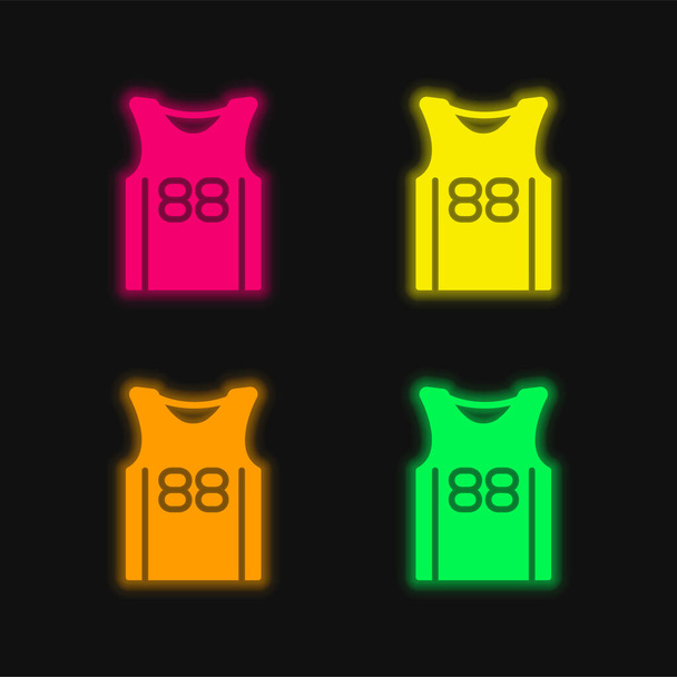 Basketbal Jersey čtyři barvy zářící neonový vektor ikona - Vektor, obrázek