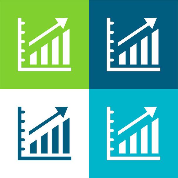 Emelkedő statisztika Grafikus lapos négy szín minimális ikon készlet - Vektor, kép