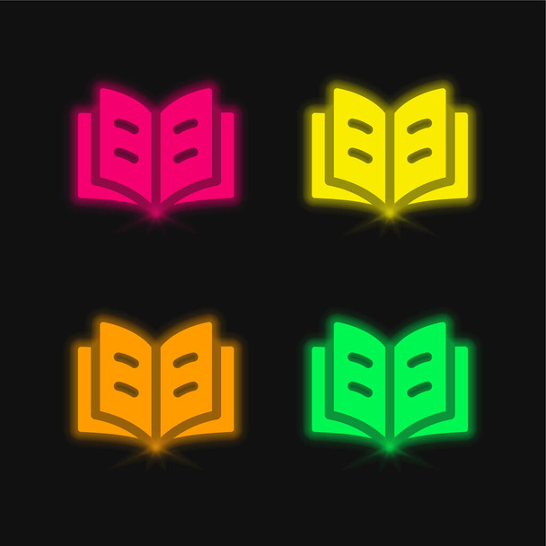 Libro de cuatro colores brillante icono del vector de neón - Vector, Imagen